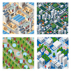 Wall Mural - Isometric set of blocks module of areas of the city construction and designing