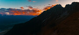 Fototapeta Góry - High resolution stitched alpine sunset or sundowner summer panorama at the famous Nordkette mountains near Innsbruck, Tyrol, Austria