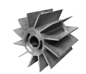 Wall Mural - Part of a metal impeller turbine printed on a 3D printer, new additive technologies concept background