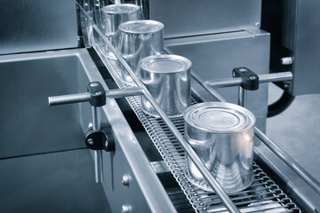 Poster - Machinery Industrial machine packaging canning production. canned food packaging processing, industrial food concept
