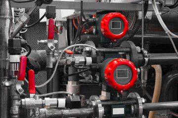 Poster - Pressure, temperature and flow sensors in an industrial boiler room. Barometer in the heating system.