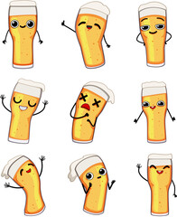 Wall Mural - beer mug character set cartoon. pint drink, alcohol toast, bar brewery beer mug character sign. isolated symbol vector illustration