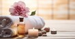 An Array of Organic Spa Products with Essential Rose Oil, Set Against a Wooden Background for a Relaxing and Healthy Lifestyle