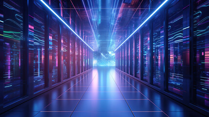 Poster - Futuristic computer lab equipment in a row