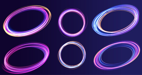 Wall Mural - Curve blue line light effect neon swirl. Abstract ring background with glowing swirling background. Energy flow tunnel. Blue portal, platform. Magic circle vector.	