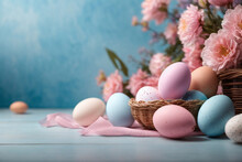 Easter Eggs Background And Flowers