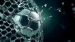 © john - Soccer ball made of metal breaking metal net. Concept of football goal, with ball breaking the metal chain net, 3d illustration