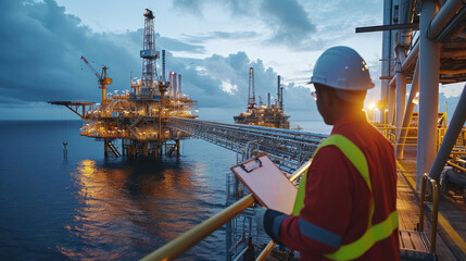 Engineer working and maintaining at oil rig Maintenance and power operations