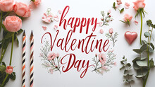 Heartfelt Message, 'Happy Valentine Day,' Beautifully Crafted In Calligraphy, Embellished With Hand-drawn Hearts And Delicate Leaves, Creating An Expression Of Enduring Love And Tenderness