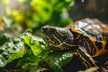 Wall Mural - turtle and a lettuce in a terrarium