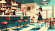 © MelissaMN - Waitress working in a diner, flat design style