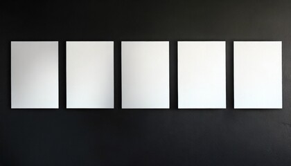 Canvas Print - five sheets of white paper pasted on a black wall layout for design