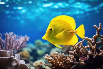 Wall Mural - Yellow tang fish on coral reef