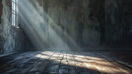 Poster - Empty room with wooden floor and sunlight effect