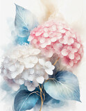 Fototapeta Kwiaty - Piękne, pastelowe kwiaty Hortensji. dekoracja ścienna. Generative AI