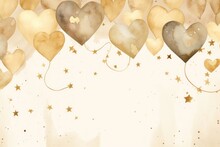  A Group Of Heart Shaped Balloons Floating In The Air With Stars On The Bottom Of The Balloons And On The Bottom Of The Balloons Is A White Background With Gold Stars.