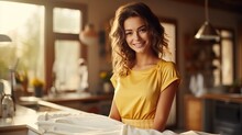 Portrait Of A Smiling Young Woman In A Yellow Shirt