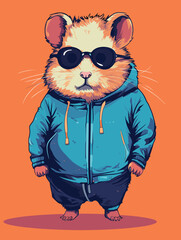 Sticker - vector ilustration of hamster or guinea pig, risograph of roar hamster, vibrant color, angry hamster or guinea pig in vector illustration style