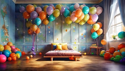 Wall Mural - photo wallpapers for the children s room background for a wall with balloons magical fabulous background fresco for the interior