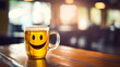 glass of beer mug with a smiley face