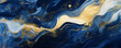 Marble Background.  Navy Blue Paint Swirls with Gold Powder.