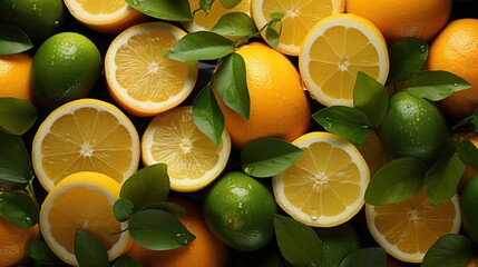 Canvas Print -  a pile of lemons and limes with green leaves on the top of the lemons and the ones on the bottom of the lemons on the top of the lemons.