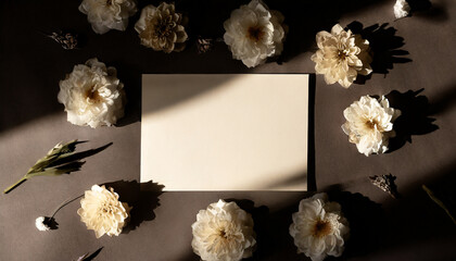 Invitation card mockup adorned with natural flowers, offering a minimalist template for various occasions