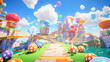 A colorful and whimsical platform game world with imaginative levels vibrant characters and fun obstacles.