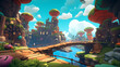 A colorful and whimsical platform game world with imaginative levels vibrant characters and fun obstacles.