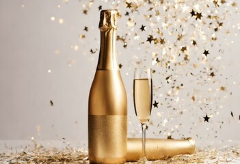 Wall Mural - Champagne bottle wine drink celebration background new year and christmas