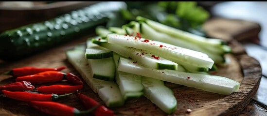 Wall Mural - Spicy Mexican snack with cucumber and jicama.