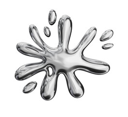 Fototapete - 3d chrome metal melting fluid shape. Abstract dripping liquid mercury metallic icon. 3d rendering aluminum gradient shape design element isolated on white background. Brutalist futuristic style