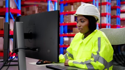 Sticker - Black African Woman Working at a Computer Desk in an Office