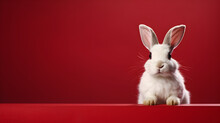 Rabbit On Dark Red Background With Copy Space, Empty Space