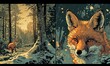 Comic book page with 2 panels red fox in forest