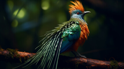 Wall Mural - Exotic bird with long tail. AI Generative.