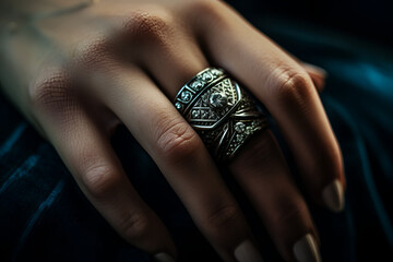 silver ring on a woman hands