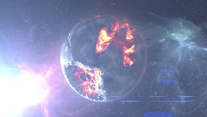 Wall Mural - dead bombarded planet close to the sun in deep space cinematic view of dead planet,4k. 2024