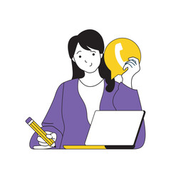 Poster - Contact us concept with cartoon people in flat design for web. Woman works as operator and answering clients calling in support center. Vector illustration for social media banner, marketing material.