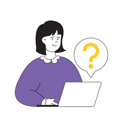 Leinwandbilder - Contact us concept with cartoon people in flat design for web. Woman answering customer questions and chatting online at laptop. Vector illustration for social media banner, marketing material.