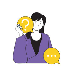 Aufkleber - Contact us concept with cartoon people in flat design for web. Woman with questions chatting to operator in online customer support. Vector illustration for social media banner, marketing material.