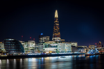 Sticker - Night view of shard of London and the South bank offices, England