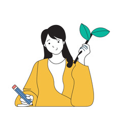 Aufkleber - Ecology concept with cartoon people in flat design for web. Environmental activist protecting and preserving plants in ecosystems. Vector illustration for social media banner, marketing material.