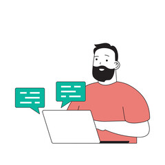 Poster - Ecology concept with cartoon people in flat design for web. Environmental activist man chatting in educational environmental topics. Vector illustration for social media banner, marketing material.