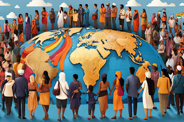 Diverse global population. Cultures, ages blend in unity. World Population Day concept showcasing richness in diversity.