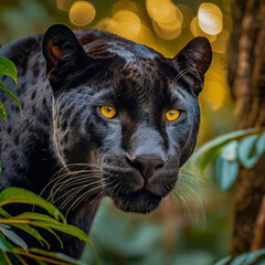 Wall Mural - Face shot of black panther,yellow eyes