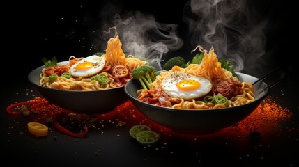 Wall Mural - Gourmet instant noodles, food photography, 16:9