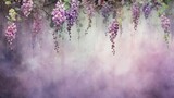 Fototapeta Uliczki - illustration of hanging garlands of beautiful blossoms, romantic style, purple and green colors on a grunge background.