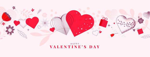 Valentines day greeting card template and banner. Vector illustration for Valentines day,  love message, social media and web banner, marketing.