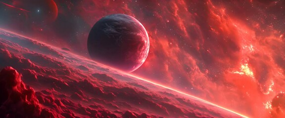 Wall Mural - Orbiting planets illuminated by a red supergiant